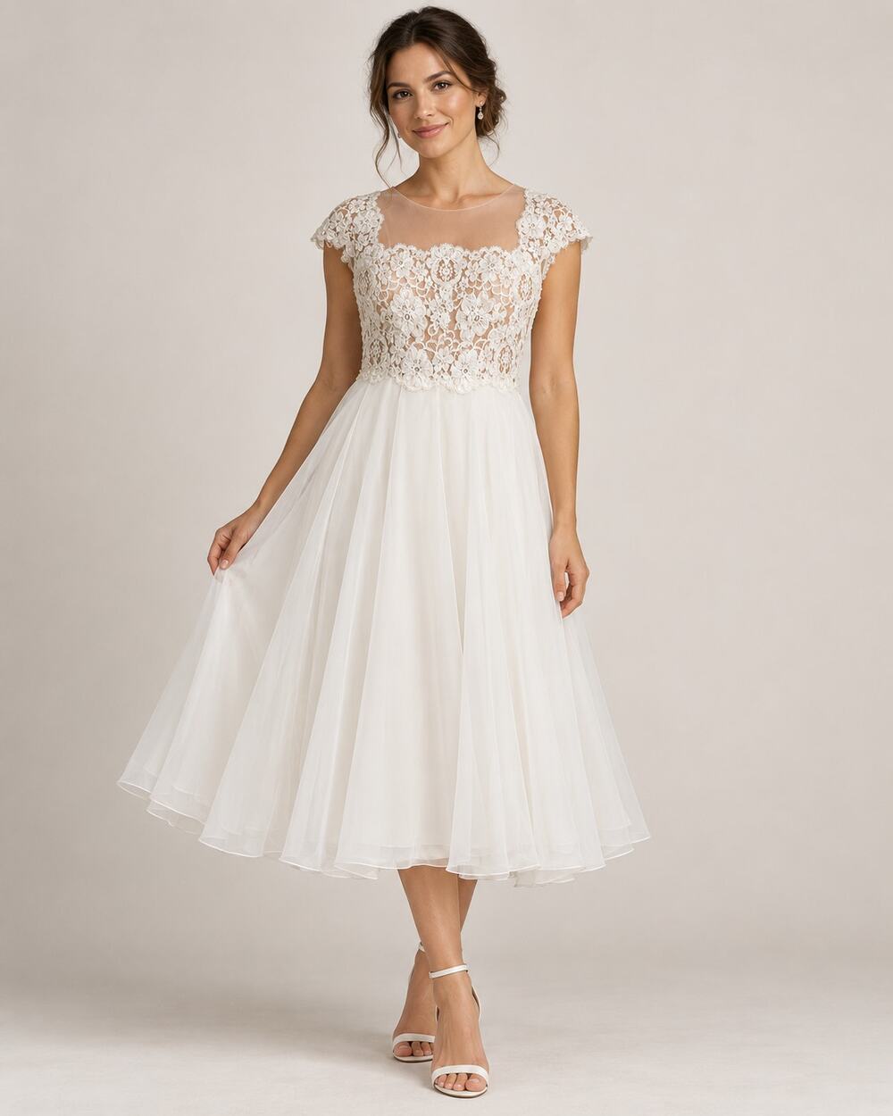 Vintage Peggy Hurst Ivory Lace Chiffon Dress Size 10 38 Bust